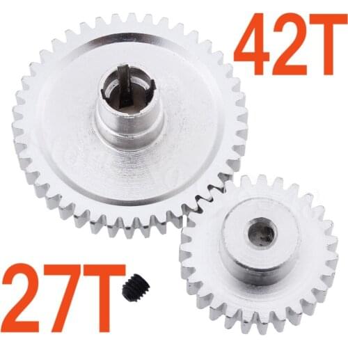 Metal Steel 42T Spur Gear Diff Main & Motor Pinion Gear 27T For WLtoys A959-B A969-B A979-B K929-B Replacement of A959-B-15