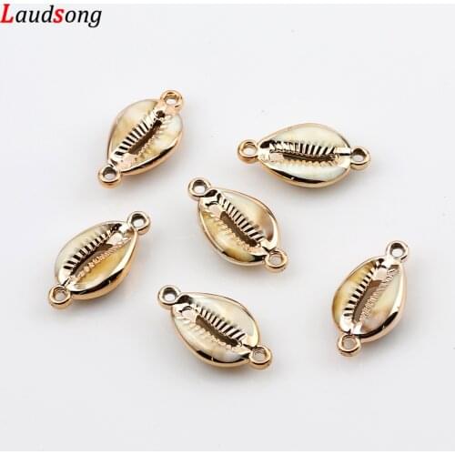 10Pcs Gold Acrylic Shell Beads Drop Oil Fashion Charms for Jewelry Making Handmade Pendant Necklace DIY Wholesale 15x30mm