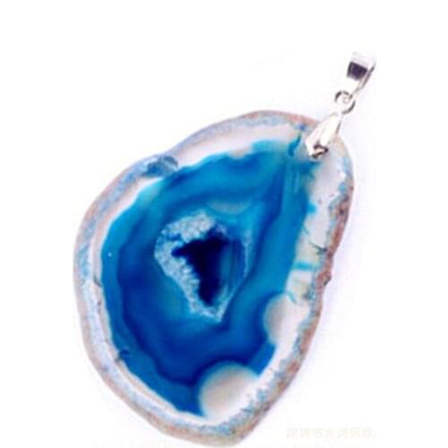 100-Unique 1 Pcs Silver Plated Irregular Shape Ethnic Blue Agates Pendant For Anniversary Jewelry