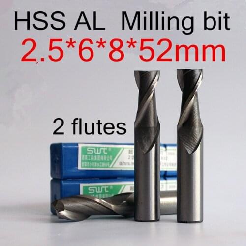 2.5*6*8*52mm 10pcs/set 6 mm petiole 2 flutes CNC HSS Milling bit Milling machine tool Free shipping