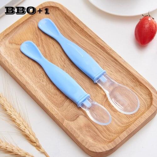 2pcs/set Children Silicone Baby Spoon Soft Head Utensils Special Tableware Porridge Rice Cake Safety Food Infant Learning spoon