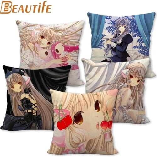 45X45cm Chobits Anime Girl Pillow Cover Square Zipper Cotton Linen Fabric Pillow Cases Bedroom Home Decorative Boys Girls Gift