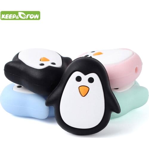 KEEP&GROW 5Pcs Rodents Penguin Silicone Beads Animal Beads Cartoon Baby Teether Beads DIY Jewelry Making Teething Necklace Toys