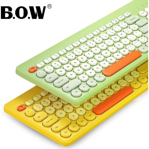 B.O.W Wireless Keyboard Mouse Combo, Round Retro Style Key Silent Color Wireless Keyboard Mouse Stable 2.4GHz USB Connected