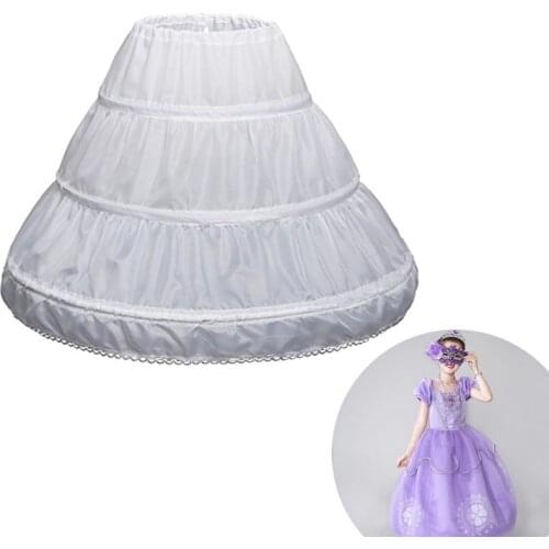 85LB White Children Petticoat A-Line 3 Hoops One Layer Kids Crinoline Lace Trim Flower Girl Dress Underskirt Elastic Waist Half