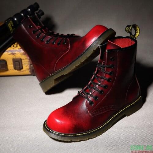 Autumn Winter Retro Wine Red Boots Women Shoes Fashion Casual Streetwear Big Size Ankle Boots Women Unisex Leather Boots