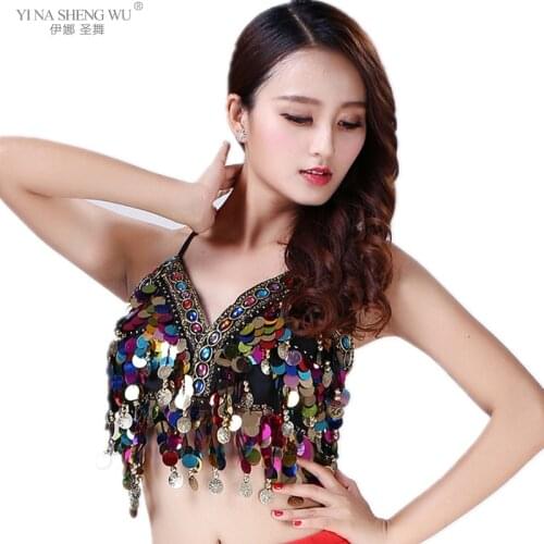 Sequin Halter Bra Top Belly Dance Boho Festival Top Clubbing Tribal Bra Top Bellydance Sequins Beaded Bra Oriental Costumes