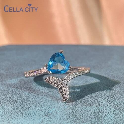 Cellacity Classic 925 sterling silver rings for women with heart shape sapphire gemstones open wedding finger jewelry gift