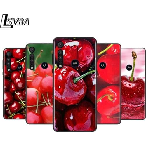 Cherry Fruit for Motorola G9 G8 G E7 E6 One Play Marco Hyper Fusion Stylus Power Edge Plus Black Phone Case