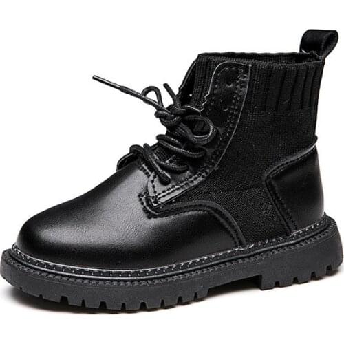 Children Martin Boots Autumn Winter Plus Velvet Martin Boots Girl Shoes Fashion Leather Soft Antislip Girls Boots Size 26-36