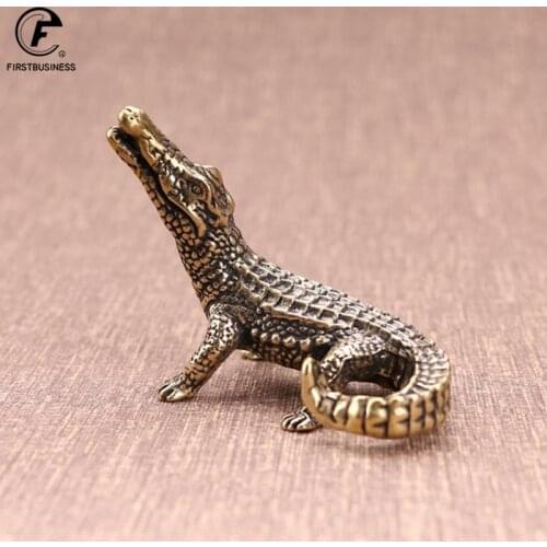 Antique Copper Crocodile Statue Office Desktop Toy Decorations Crafts Ornaments Pure Brass Animal Figurines Feng Shui Decors