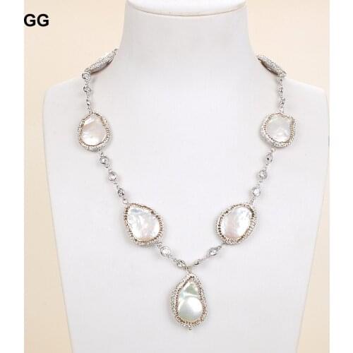 GG Jewelry 19" Natural White Keshi Pearl Chain Necklace For Women