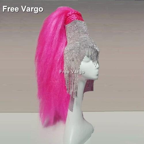 Holographic Burning Man Shiny Rhinestone Wig Headdress Head Pieces Rave Stage Dancer Dj Singer Wear Tassel Hat Costumes