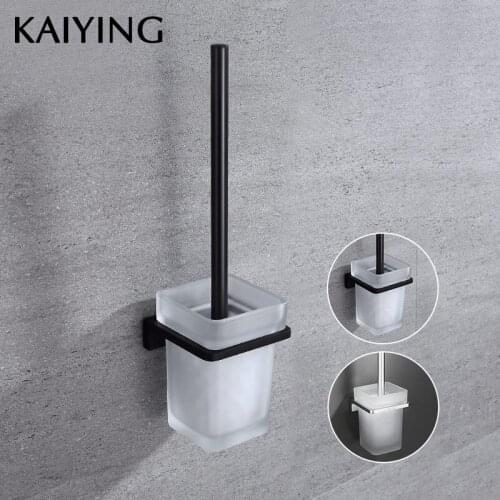 KAIYING Alumimum Toilet Brush Set Wall-mounted Bathroom Cleaning Tool Holder With Base Toilet Brush Bathroom Accessories,Black