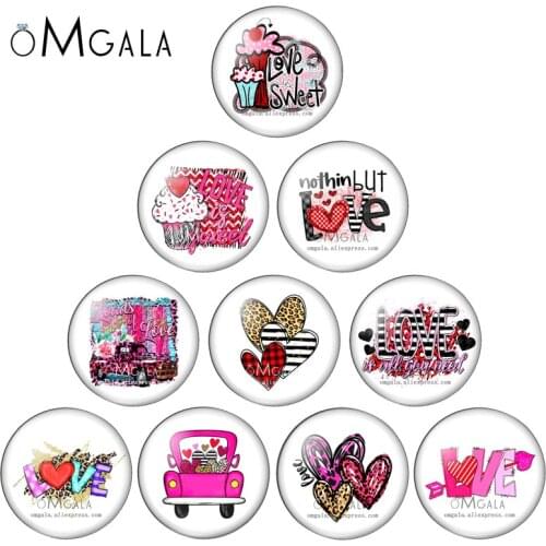 Pink Valentine Love Heart Art Paintings 10pcs 10mm/12mm/16mm/18mm/25mm Round photo glass cabochon demo flat back Making finding
