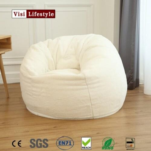 Bean Bag Chair White Luxurious Furry Faux Fur Cover Soft Self-Inflated Beanbag Sofa Lounger for Adults Kids