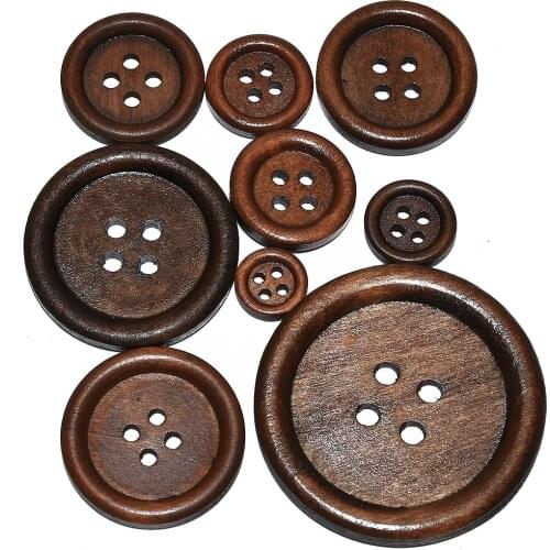 10PCs 30PCs Natural Wood Round Piping Wooden Buttons Coffee DIY Sewing Scrapbooking For Clothes Handmade 4 Holes 10-40mm ZIEENE