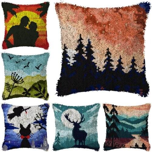 Latch Hook landscape Cushion Kits Pillow Case Crochet Hobby & Crafts DIY Yarn for Embroidery Cushion Cover Sofa Bed Pillows