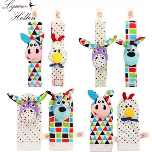 Newborn Infant Lovely Wrist Rattle Cloth Sock stuffed plush Animals Funny Development Three-dimensional Baby Toy 2 Pcs Set