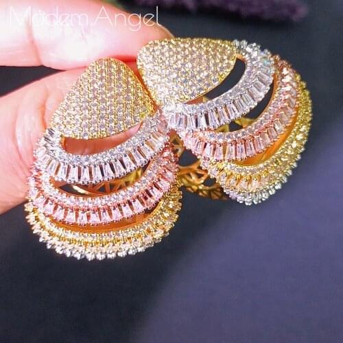 ModemAngel trendy Geometric bambo Hoop Earrings For Women Accessories Full Cubic Zirconia Earrings Jewelry pendientes