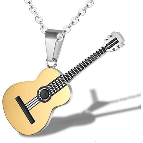 Trendy Music Guitar Necklace&Pendant For Men Women Gold Silver Color Stainless Steel Jewelry collier guitare jewellery