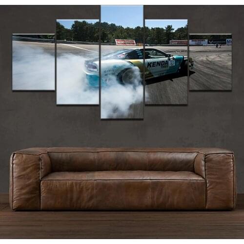 Modular Canvas Pictures Home Decor Wall Art Framed 5 Pieces Sports Car Drift Painting For Living Room HD Printed Poster