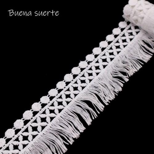 Buena Suerte 2018 New High Quality 2Y Milk Silk White Tassel Lace Embroidered Lace Ribbon Sewing Applique Lace Craft 5cm TM0103