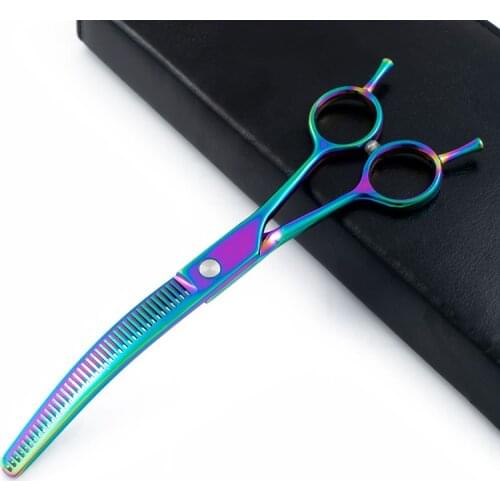 Professional 7 inch Japan steel pet dog grooming Curved hair scissors thinning barber haircutting shears Hairdresser scissors