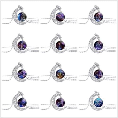 1 Star Sky Universe Animal 12 Constellation sign Crescent Necklace Moon Geometric Pendant Necklace Half Moon Zodiac jewelry