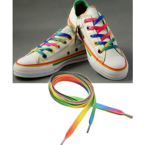 1 Pairs Rainbow Flat Rope Canvas Athletic Shoelace Sport Sneaker Shoe Laces Strings
