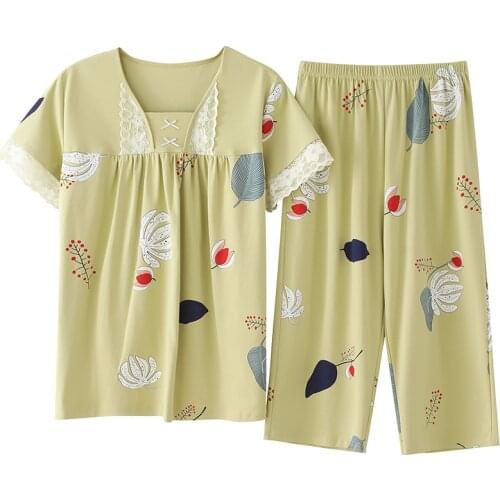 Fashion Print Pajamas Set Summer 100% Cotton Sleepwear For Women Casual Home Wear Ladies Night Big Size Pijamas Pyjamas M-XXXL