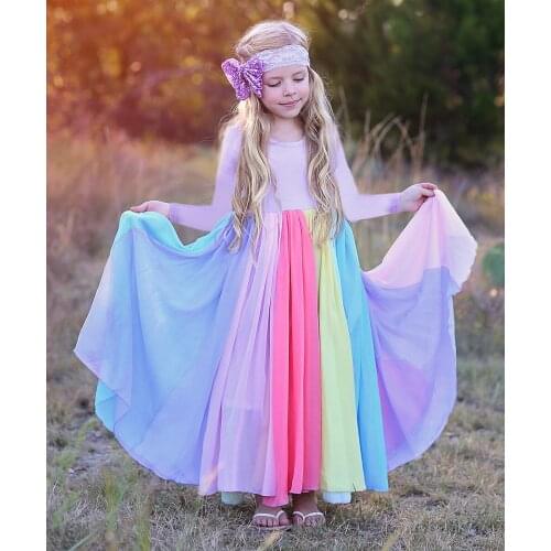 Dress 2021 Kids Clothes Rainbow Cotton Baby Girls Long Sleeve Colorful Party Princess Wedding Dresses Toddler for 2 4 6 Years