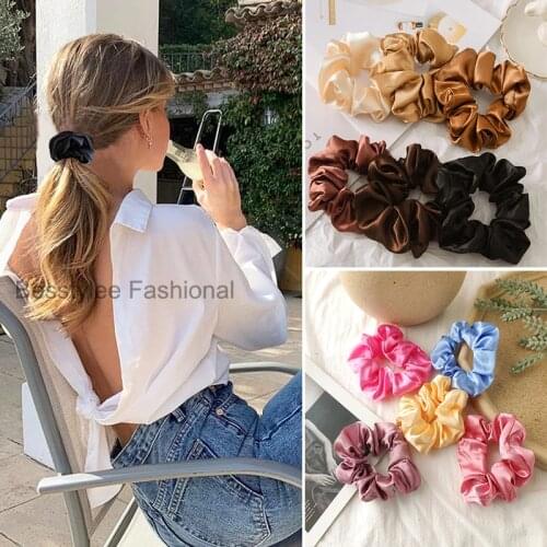 3.9 Inch Silk Scrunchie Elastic Handmade Multicolor Hair Band Ponytail Holder Solid Color Hair Ties Headband Hair Accessories