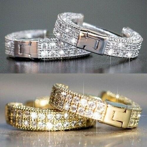 3 Color Silver Rose Gold Round Hoop Earrings with Bling Zircon Stone fro Women Man Fashion Hip Hop Jewelry