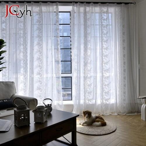 Japanese Style White Lace Sheer Curtains for Living Room Home Decoration Bedroom Tulle Curtains On Window Floral Voile Drapes
