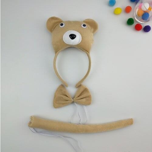 Women Children Animal 3D Bear Ear Headband Bow Tie Tail Cosplay Birthday Party Gift Props Halloween Costume For Kids Adult