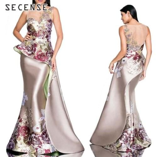 Womens Dresses 3D Floral Printed Ceremonie Lace Sexy Deep V Embroidered Long Dress Shinny Mermaild Style Evening Party Fashion