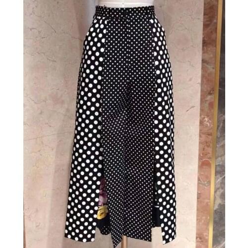 Top Quality 2021 New Original Design Luxury Pure Silk D Style Dot LOOSE Patchwork Wide Leg Pants