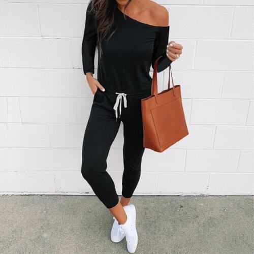 2020 Sexy Off Shouler Red Jumpsuit Long Rompers Womens Jumpsuit Black Lace-up Long Sleeve Overalls for Women Jumpsuit Female