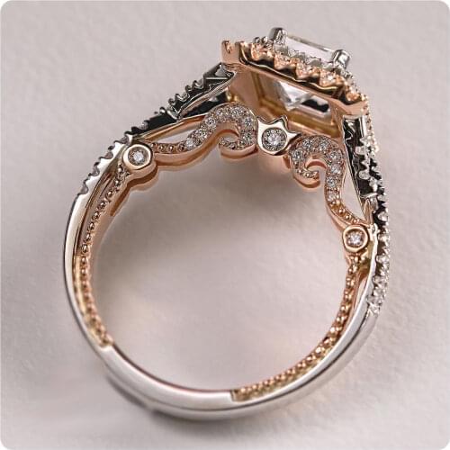 2021 New Luxury Rose Gold Silver Color Princess Engagement Ring For Women Anniversary Gift Jewelry Wholesale R5986
