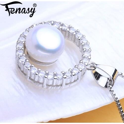 FENASY Natural Freshwater Pearl Necklace For Women 925 Sterling Silver Round Pendant Fashion Cute Korean Style for Daily