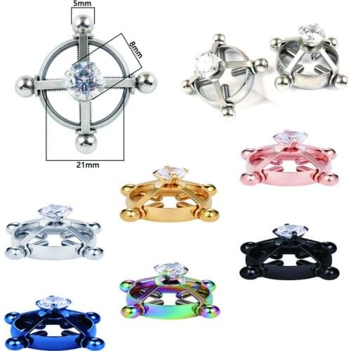 2pcs New Sexy Adjustable Screw Non-Piercing Fake Piercing Nipple Ring Shield Body Jewelry for Women 316L Stainless Steel