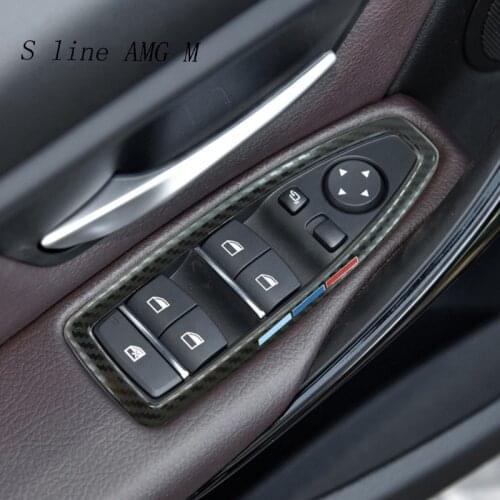 Car Styling Door Armrest panel Cover Stickers For BMW 3 4 Series 3GT F30 F32 F34 M3 M4 Carbon fiber Window Glass Lifting Buttons