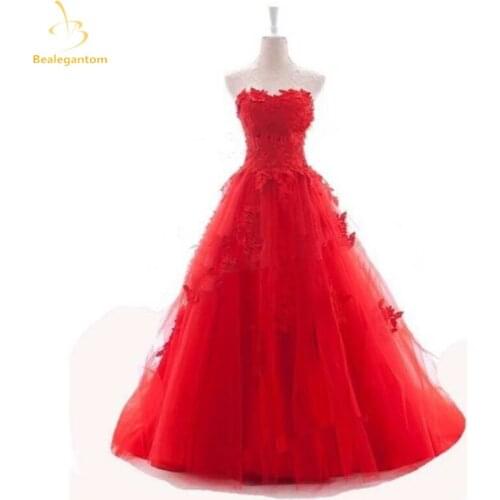 Bealegantom Red Quinceanera Dresses 2021 Sweetheart Ball Gowns Beaded Crystals Lace Up Sweet 16 Dress Vestidos De 15 Anos QA1169