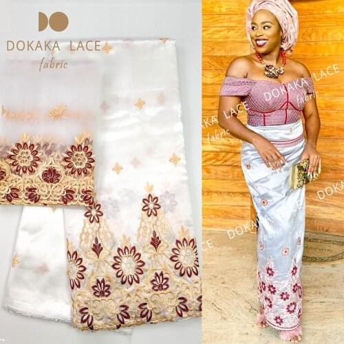 White Color African 5 Yards George Lace Fabrics With 2 Yards Net Lace For Indian Traditional Wedding Bride Dresses Lace Material