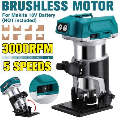5 Speeds Brushless Electric Hand Trimmer Inclined Socket Cordless Wood Router Woodworking Engraving for Makita 18V Battery