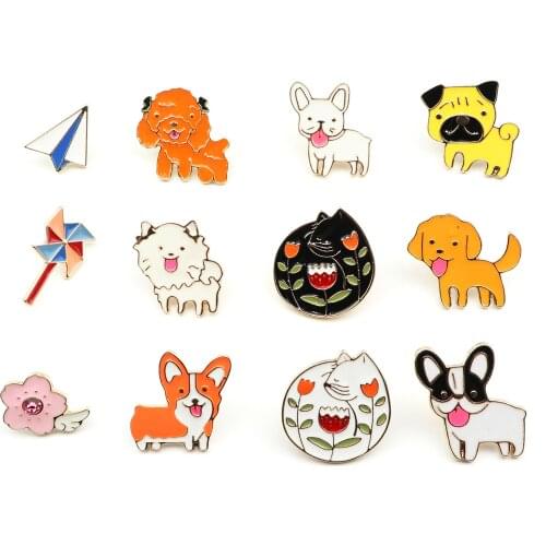 Brooches Jewelry Badge Collar Enamel-Pin Jackets Sweater Badge Corgi Dog-Collection-Pins Animal-Pin Cute Bulldog Schnauzer
