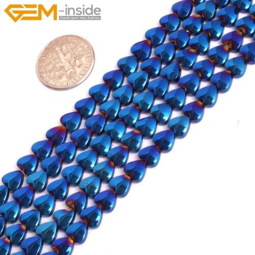 Heart Shape Blue Metallic Coated Reflections Hematite Beads For Jewelry Making Bracelet Necklace 4-6mm Strand 15'' DIY Jewellery