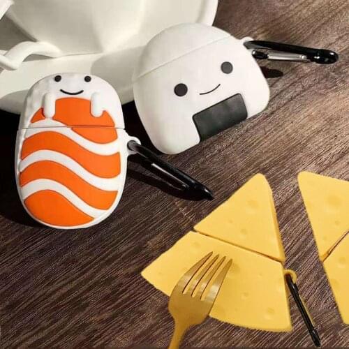 3D Cute Cartoon Rice ball Salmon Case for Apple Airpods 1 2 Simulation Food Cheese Wireless Earphone Cover Earpods Accessories