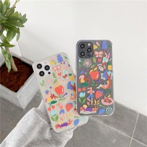 ZUIDID Cartoon Graffiti Phone Case For iPhone XS MAX 11 Pro 12 7 8 Plus X XR SE20 Transparent Soft Silicone Cover Fruit Girl Bag